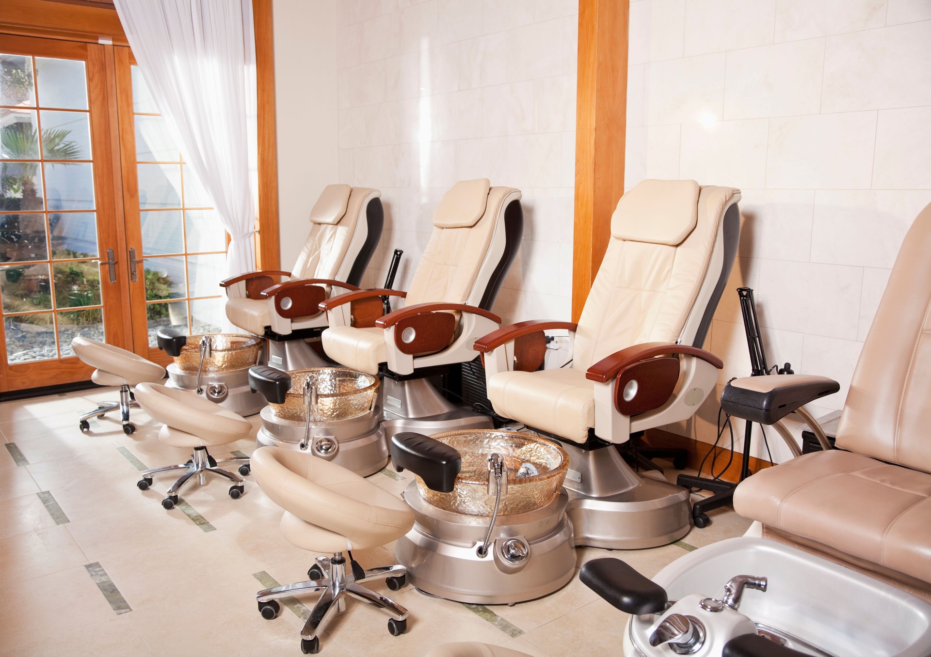 Pedicure stations at nail salon
